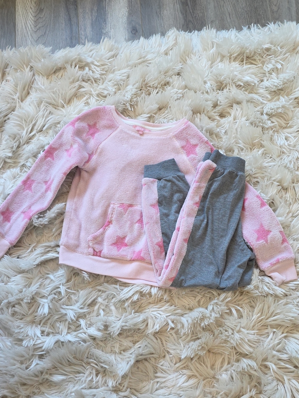 BCBG Girls' Pink Star Cozy Pullover and Gray Jogger Set